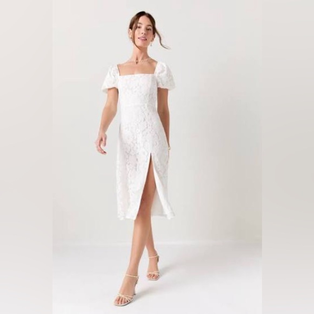 Francesca's Collections Cream Puff Sleeve Midi Dress